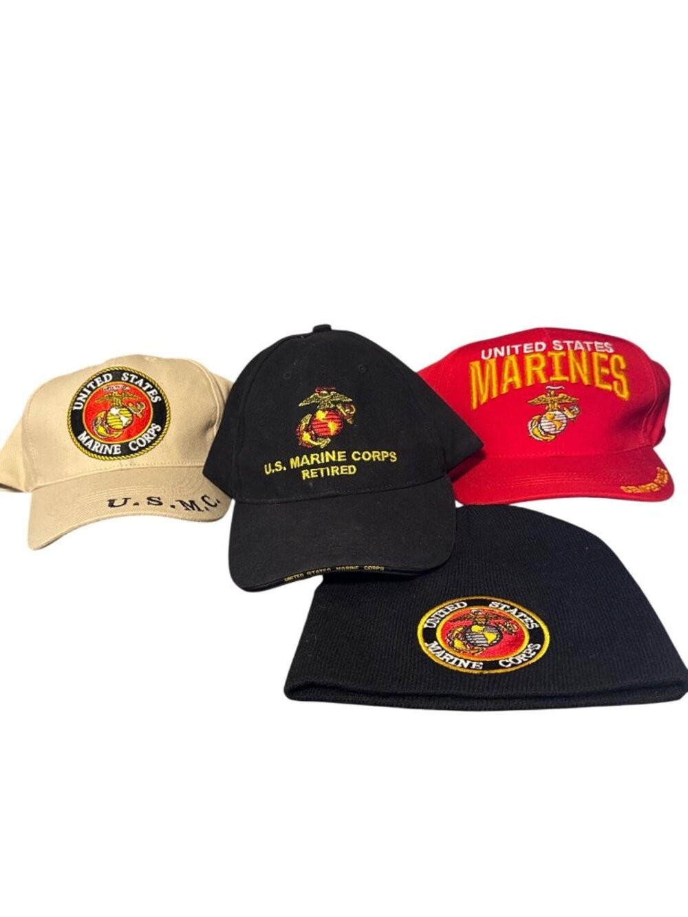 4 United States Marines Marine Corps Caps Hats NWOT Retired Veteran